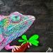 Peinture CAMELEONIDES par Geiry | Tableau Pop-art Matiérisme Nature Animaux Bois Acrylique Résine Poudre de marbre