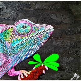 Peinture CAMELEONIDES par Geiry | Tableau Pop-art Acrylique, Bois, Poudre de marbre, Résine Animaux, Nature
