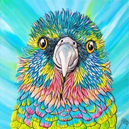 Painting LORO COLORIDO by Geiry | Painting Subject matter Acrylic, Marble powder, Wood Animals, Nature