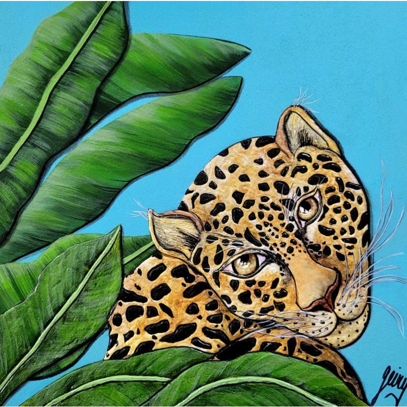 Painting JAGUAR by Geiry | Painting Pop-art Subject matter Nature Animals Acrylic Resin Marble powder