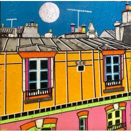 Painting Paris au Mois d'Août by Lovisa | Painting Pop-art Acrylic, Gluing, Posca, Silver leaf, Upcycling Urban