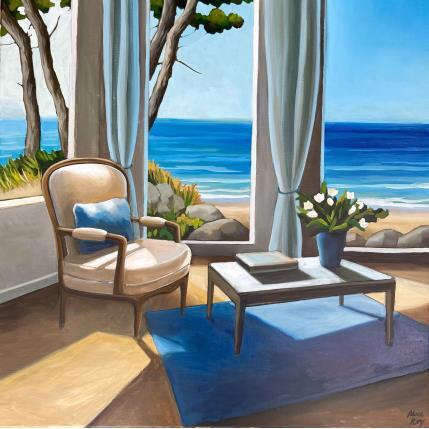 Peinture Le fauteuil au coussin bleu par Alice Roy | Tableau Figuratif Acrylique scènes de vie