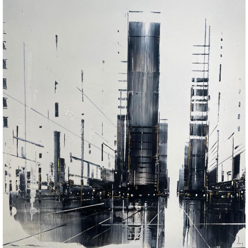 Painting Shade by Rey Julien | Painting Figurative Urban Black & White Cardboard Gold leaf Lacquer
