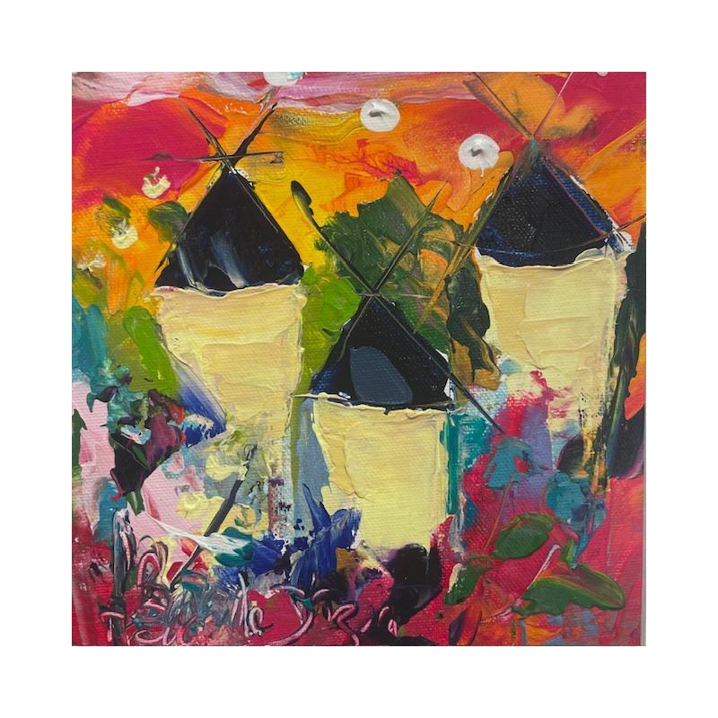 Peinture Sur la route des moulins par Bastide d´Izard Armelle | Tableau Abstrait Architecture Minimaliste Huile