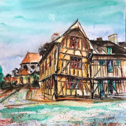 Peinture Troyes 160 Jaune dauphin par Hoffmann Elisabeth | Tableau Figuratif Aquarelle Urbain