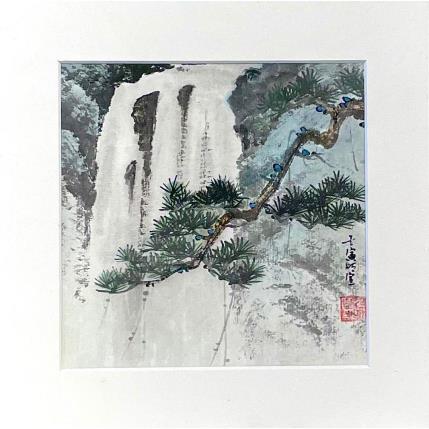 Painting Waterfall by Du Mingxuan | Painting Figurative Watercolor Landscapes