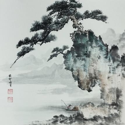 Peinture Pine tree on cliff par Du Mingxuan | Tableau Figuratif Aquarelle Paysages