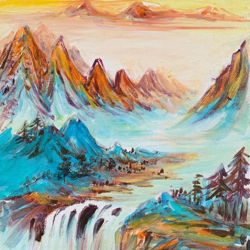 Peinture Waterfall  par Yu Huan Huan | Tableau Figuratif Paysages Nature Acrylique