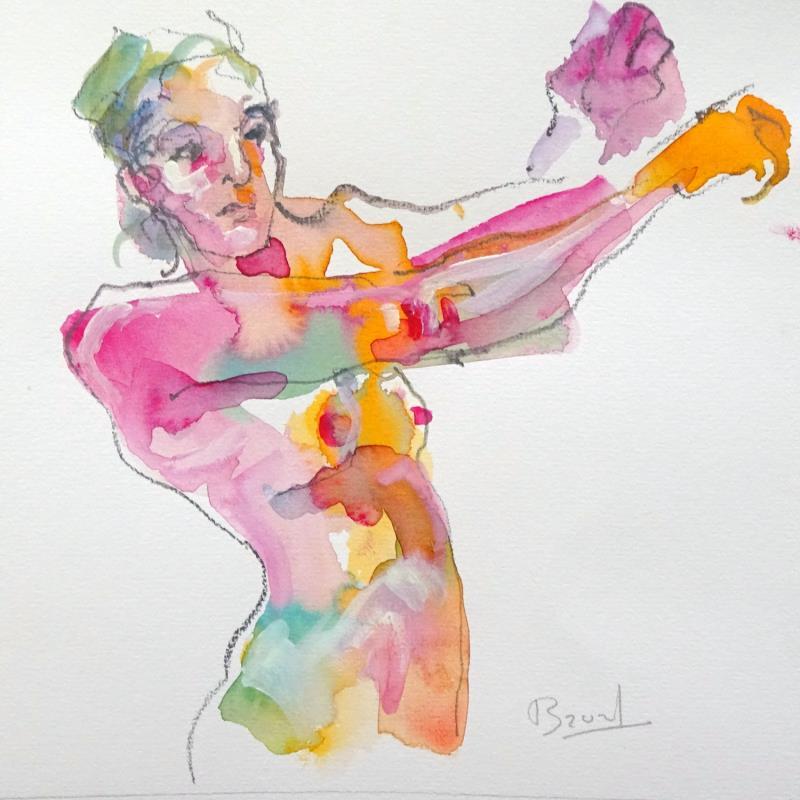 Painting Aurora debout by Brunel Sébastien | Painting Figurative Nude Watercolor