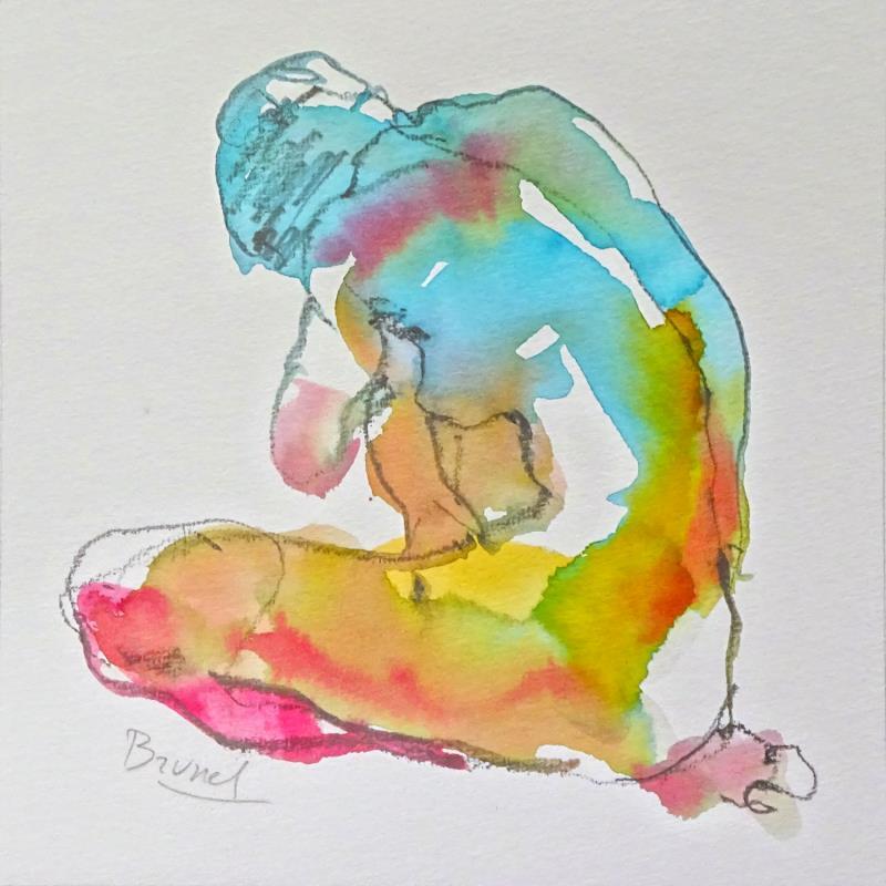 Pintura Aurora dos arc en ciel por Brunel Sébastien | Pintura Figurativo Desnudo Acuarela