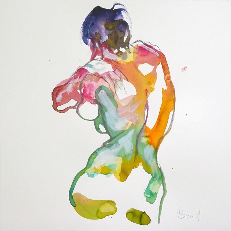 Painting Claire de dos by Brunel Sébastien | Painting Figurative Nude Watercolor