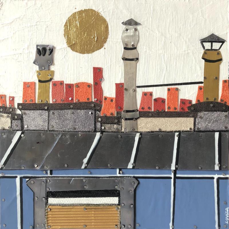 Painting Cheminées Parisiennes by Lovisa | Painting Figurative Urban Acrylic Gluing Posca Gold leaf Upcycling