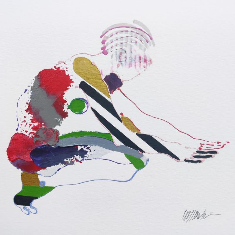 Peinture Accroupie à demi par Cressanne | Tableau Figuratif Nu Acrylique