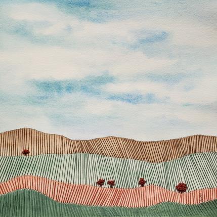 Painting Delicate harmony by Vazquez Laila | Painting Figurative Paper, Textile, Watercolor Landscapes, Minimalist, Nature