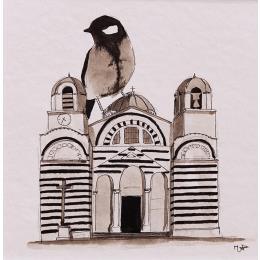 Painting Sainte Eusebie by Mü | Painting Figurative Ink Animals, Architecture