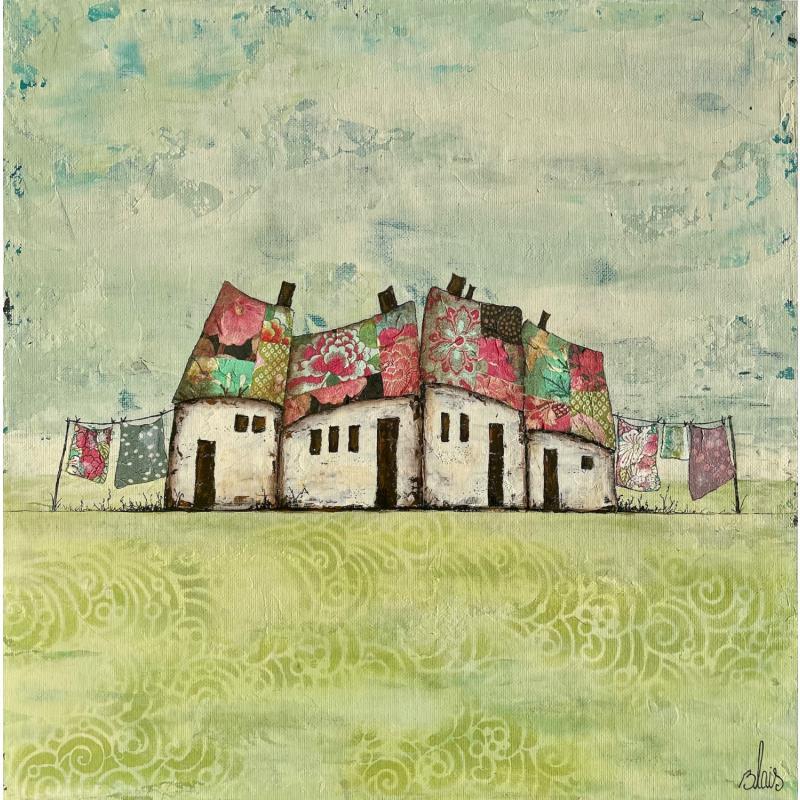 Painting Sérénité 01 by Blais Delphine | Painting Naive art Landscapes Acrylic Gluing Ink