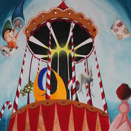 Gemälde La giostra von Nai | Gemälde Naive Kunst Acryl Alltagsszenen