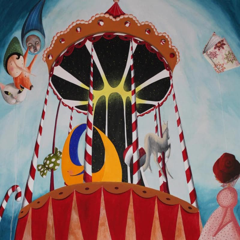 Gemälde La giostra von Nai | Gemälde Naive Kunst Alltagsszenen Acryl