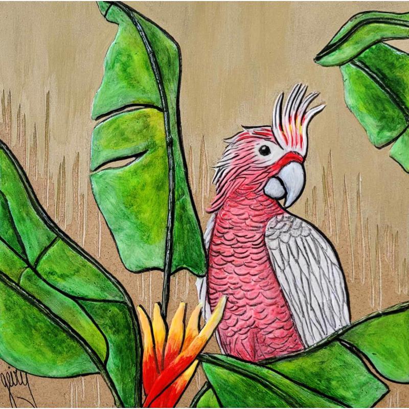 Painting CACATOES ROSALBIN by Geiry | Painting Subject matter Nature Animals Acrylic Pigments Marble powder