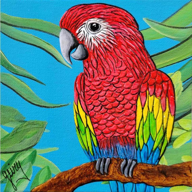 Painting ARA by Geiry | Painting Subject matter Nature Animals Acrylic Pigments Marble powder