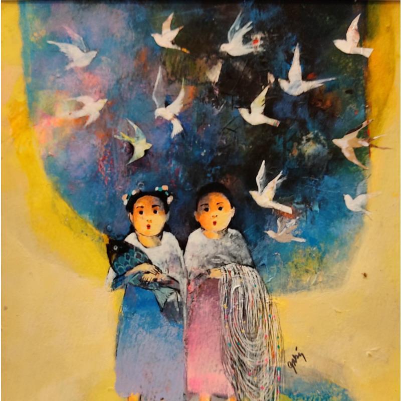 Peinture M5 par Abiy | Tableau Figuratif Animaux Enfant Acrylique Collage