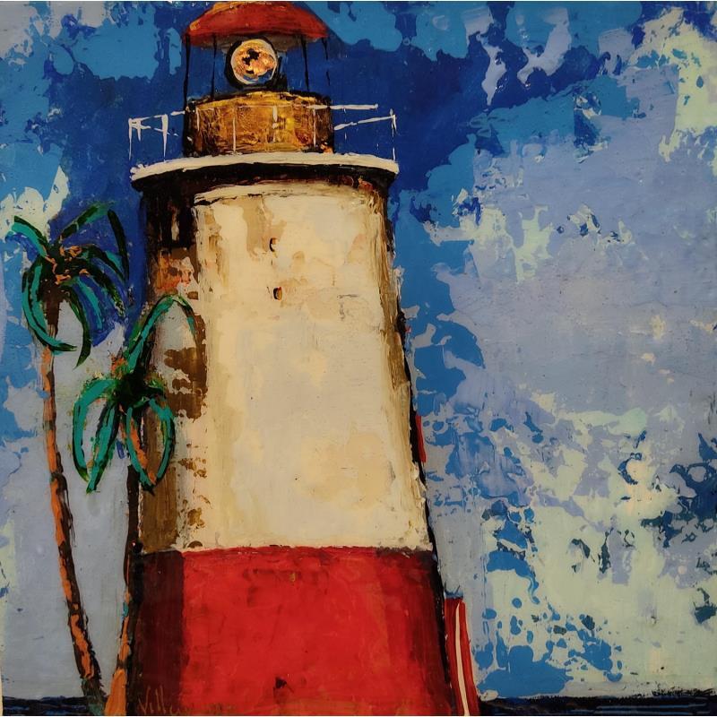 Painting Faro Penvaido by Villanueva Puigdelliura Natalia | Painting Figurative Landscapes Wood Acrylic Resin