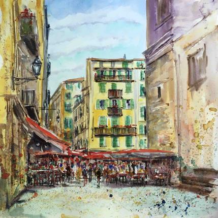 Painting La grande place by Hoffmann Elisabeth | Painting Figurative Watercolor Urban