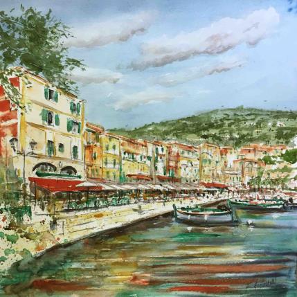 Painting Les terrasses du port by Hoffmann Elisabeth | Painting Figurative Watercolor Marine