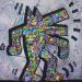 Peinture Dog dancing par Fanny | Tableau Street Art Bois Posca
