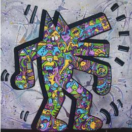 Painting Dog dancing by Fanny | Painting Street art Posca, Wood