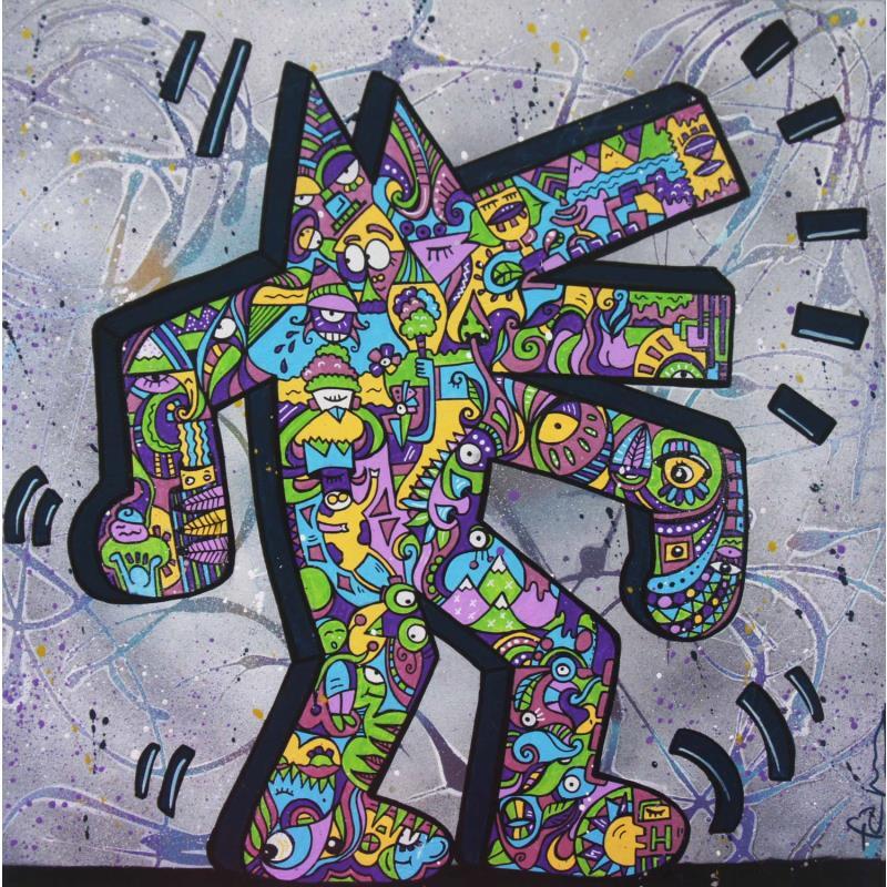 Peinture Dog dancing par Fanny | Tableau Street Art Bois Posca