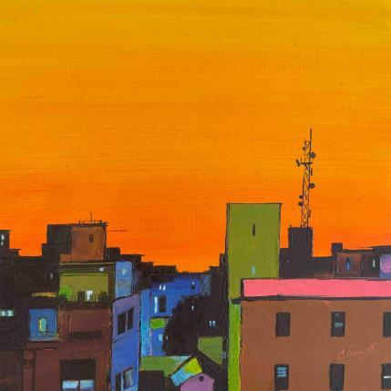 Painting The city before sunset by Chen Xi | Painting Figurative Oil Pop icons, Urban