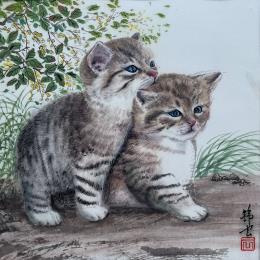 Painting Deux chatons by Tayun | Painting Figurative Watercolor Animals