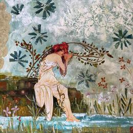 Peinture La fraicheur de l'eau par Romanelli Karine | Tableau Figuratif Collage Paysages, Scènes de vie