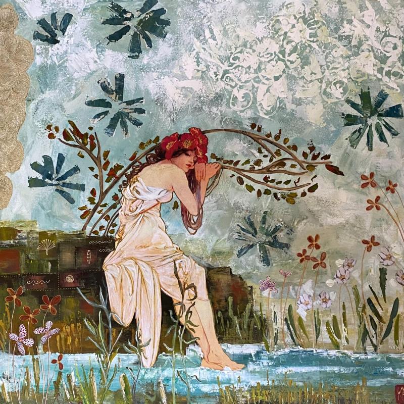 Peinture La fraicheur de l'eau par Romanelli Karine | Tableau Figuratif Paysages Scènes de vie Collage