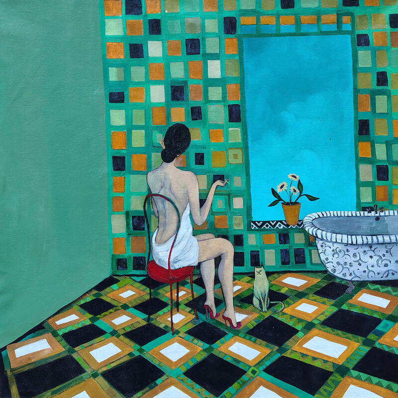 Painting Happy place by Sundblad Silvina | Painting Figurative Acrylic