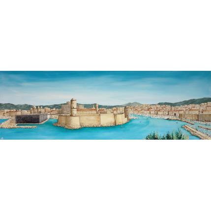 Pintura Panoramique entrée de Marseille por Blandin Magali | Pintura Figurativo Aceite Marine, Paisajes
