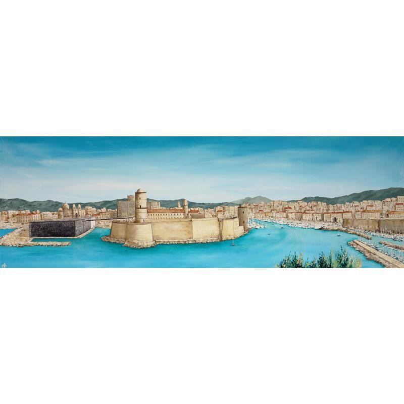 Pintura Panoramique entrée de Marseille por Blandin Magali | Pintura Figurativo Paisajes Marine Aceite