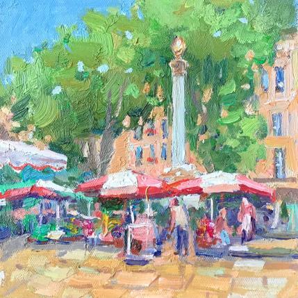 Peinture Le marché aux fleurs en printemps par Dontu Grigore | Tableau Figuratif Huile Urbain