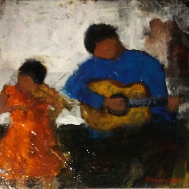 Peinture Emotion-1 par Fernando | Tableau Figuratif Musique Scènes de vie Enfant Huile