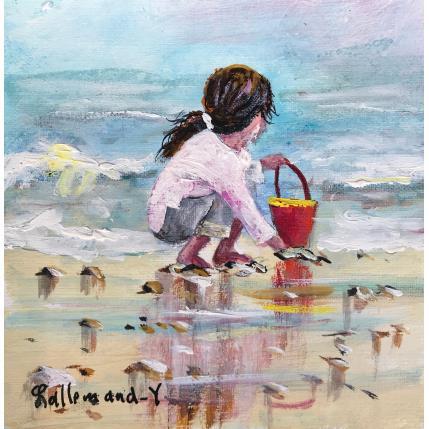 Peinture Petite fille jouant avec le sable par Lallemand Yves | Tableau Figuratif Acrylique Marine, Scènes de vie
