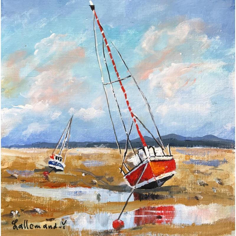 Pintura Voilier marée basse por Lallemand Yves | Pintura Figurativo Marine Acrílico