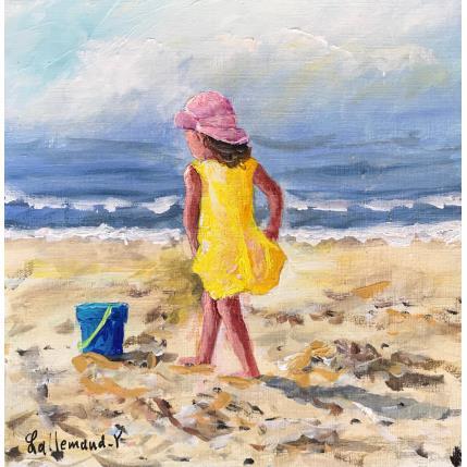 Peinture Petite fille sur la plage par Lallemand Yves | Tableau Figuratif Acrylique Marine