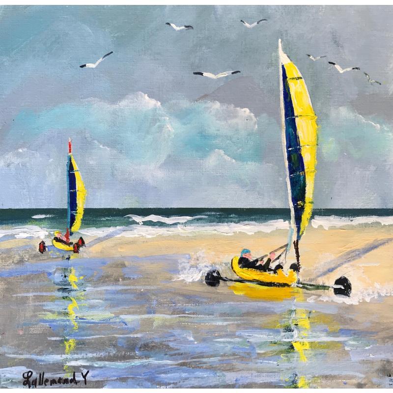 Gemälde Chars à voile côte d'opale 2 von Lallemand Yves | Gemälde Figurativ Marine Sport Acryl
