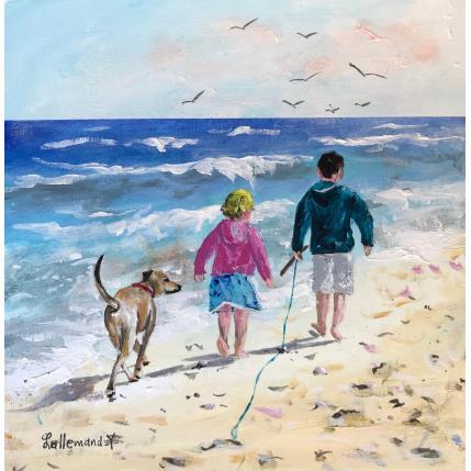 Painting Enfants se promenant sur la plage by Lallemand Yves | Painting Figurative Acrylic Child, Marine