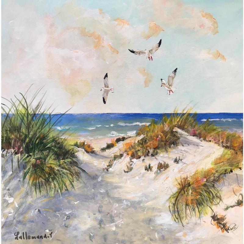 Peinture Dune et mouettes 1 par Lallemand Yves | Tableau Figuratif Marine Acrylique