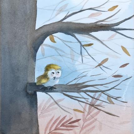 Peinture Petite chouette par Marjoline Fleur | Tableau Art naïf Aquarelle Animaux, Nature