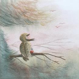 Pintura Chouette Lisette por Marjoline Fleur | Pintura Arte naïf Acuarela Animales, Naturaleza, Niño