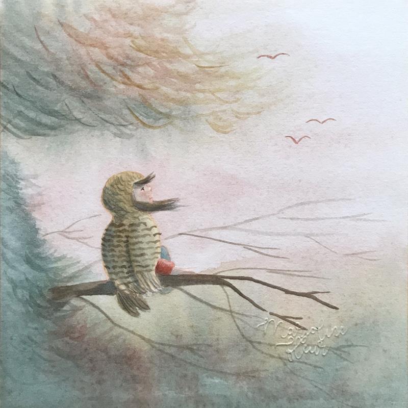 Painting Chouette Lisette by Marjoline Fleur | Painting Naive art Nature Animals Child Watercolor