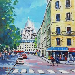 Gemälde LE SACRE COEUR VU DE LA PLACE D'ANVERS von Euger | Gemälde Figurativ Acryl Alltagsszenen, Urban